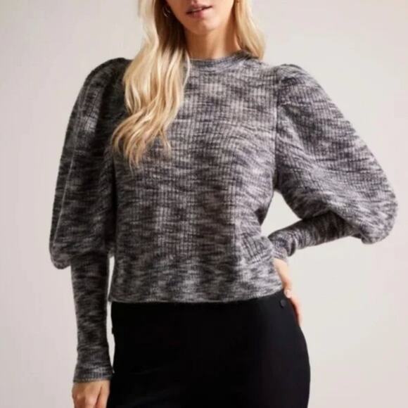Ted Baker Valma Marled Wool Mohair Knit Puff-Sleeve Sweater - Picture 1 of 10
